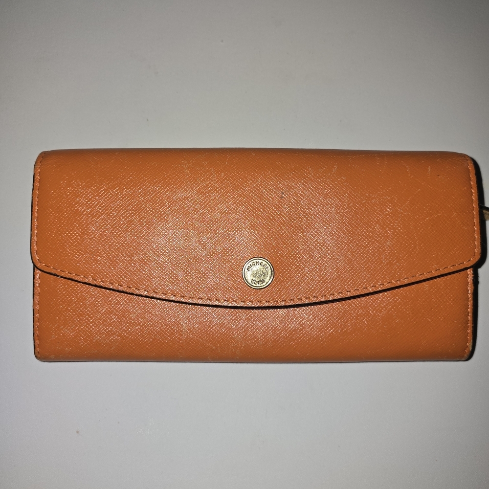 Michael Kors Orange Saffiano Leather Cl Wallet with Gold Snap
